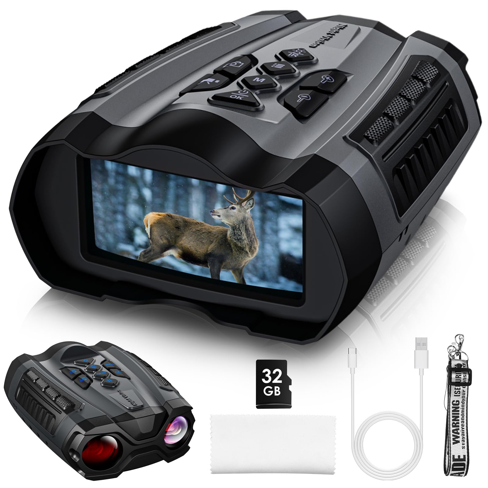 WISHBETY Night Vision Goggles4000mAh Rechargeable Binoculars for Adults with 3.5" Screen and 32GB Memory Card for 36MP Photo and 4K Video9 Gear Infrared and 10X Digital Zoom for Outdoor Enthusiasts