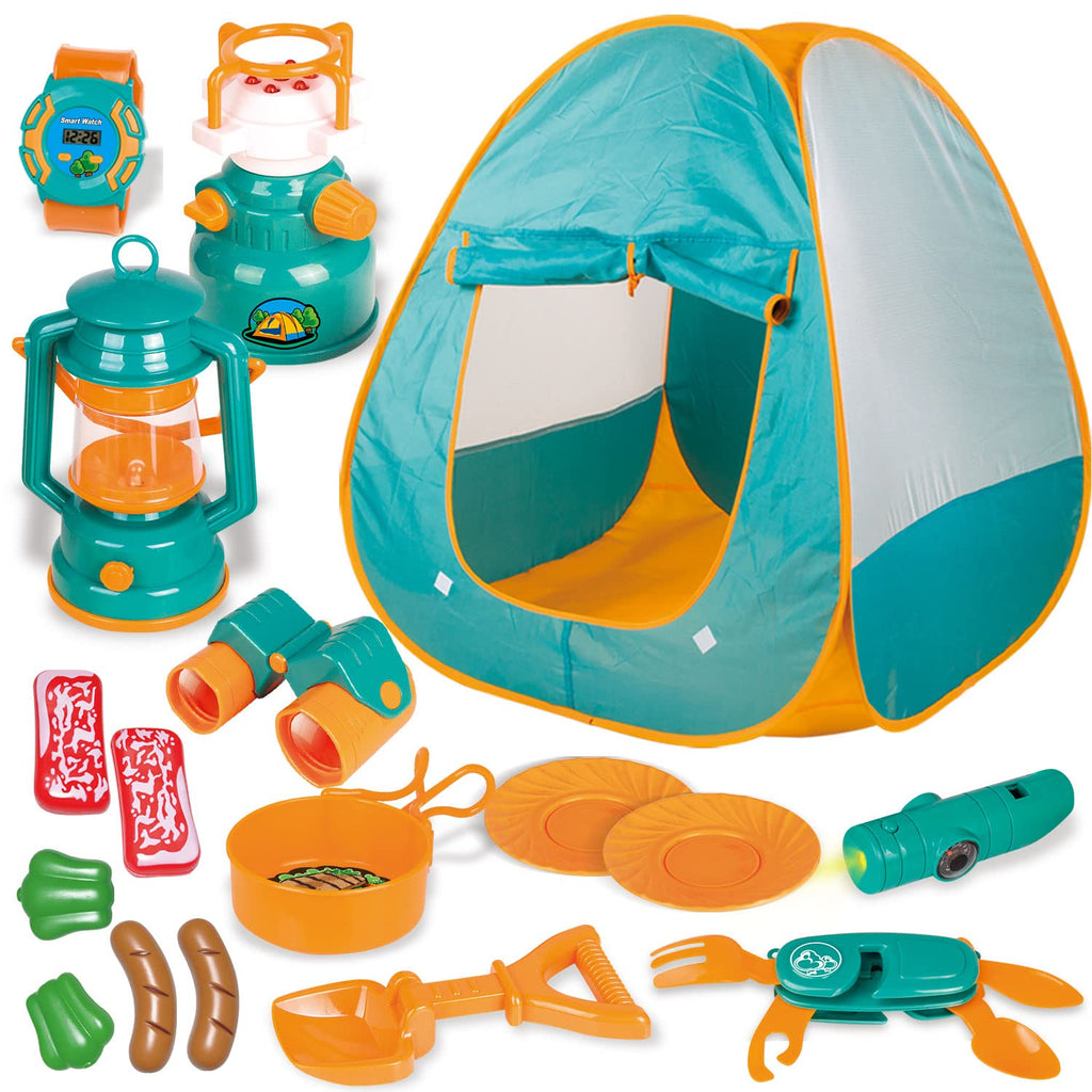 FUN LITTLE TOYS Pop Up Tent with Kids Camping Gear Set Kids Play Tent Outdoor Toys Camping Tools Set for Kids