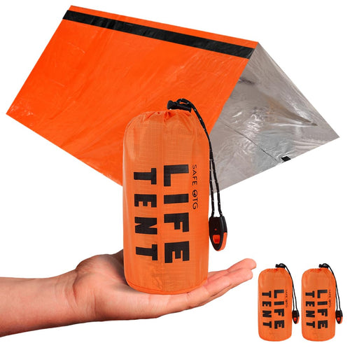 2 Pack Emergency Survival Tent Life Shelter 2 Person Mylar Tube Tents Tarp with Whistle & Paracord Year-Round All Weather Protection for Car Outdoor Hiking Camping Gear Equipment & First Aid Supplies