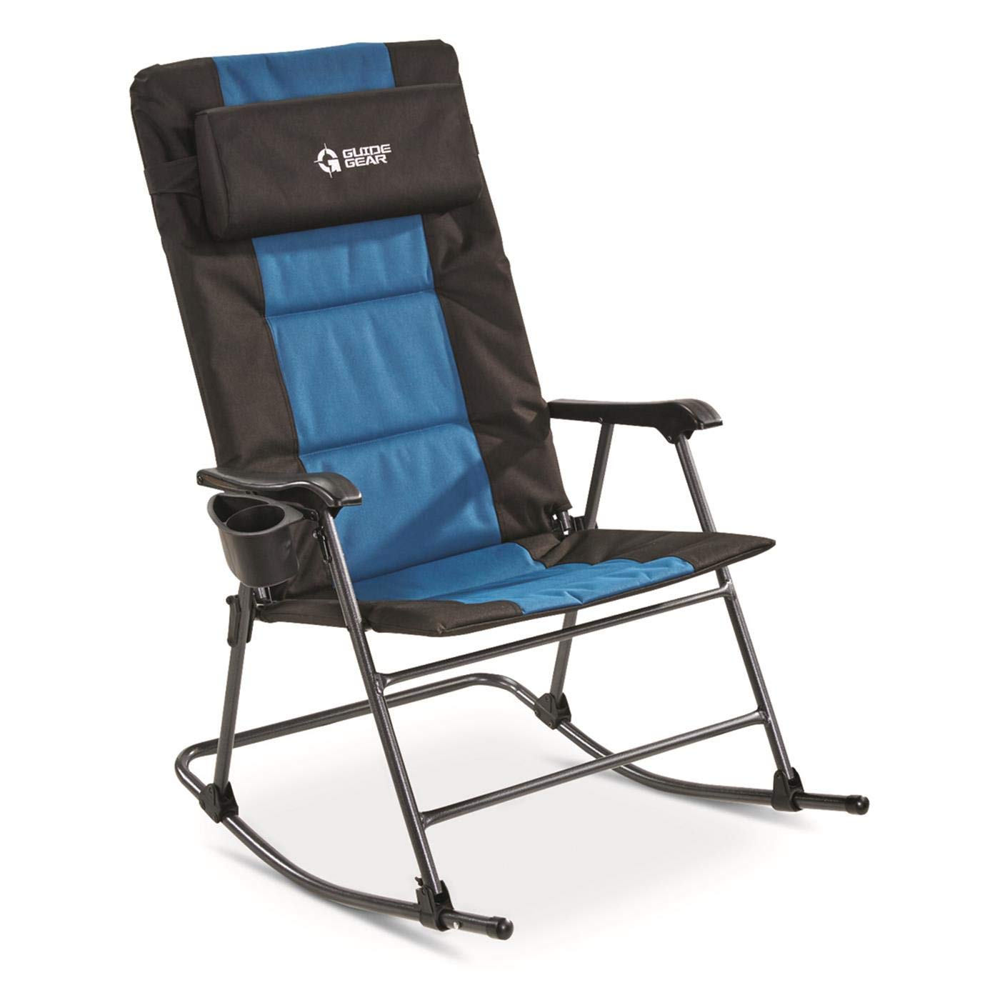Guide Gear Oversized Rocking Camp Chair Portable Outdoor Folding 500 Pound Capacity Blue/Black